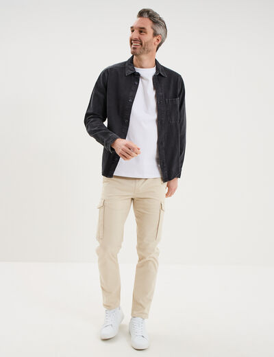 Surchemise en jean coton d&eacute;lav&eacute; gris fonc&eacute; homme