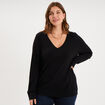 Pull fin col en V manches longues noir femme grande taille