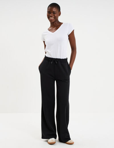 Pantalon jogging large taille &eacute;lastiqu&eacute;e noir femme