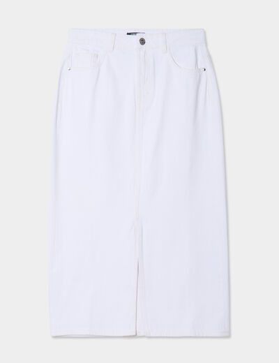 Jupe midi fendue en jean coton denim blanc femme