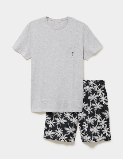 Ensemble pyjama short et t-shirt coton noir homme