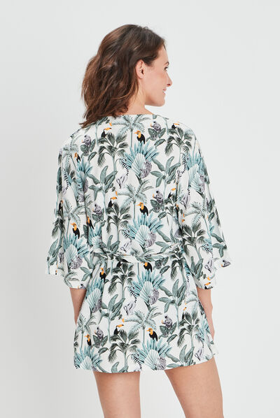 Déshabillé style kimono fluide ecru femme