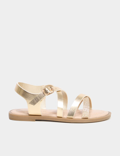 Sandales avec brides d'attache cheville jaune or fille