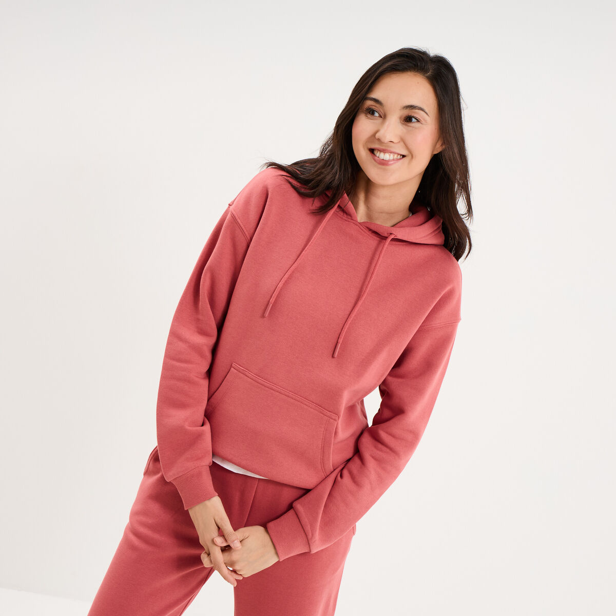 Sweat hoodie 1 poche &agrave; capuche vieux rose femme