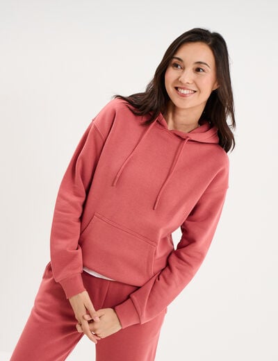 Sweat hoodie 1 poche &agrave; capuche vieux rose femme