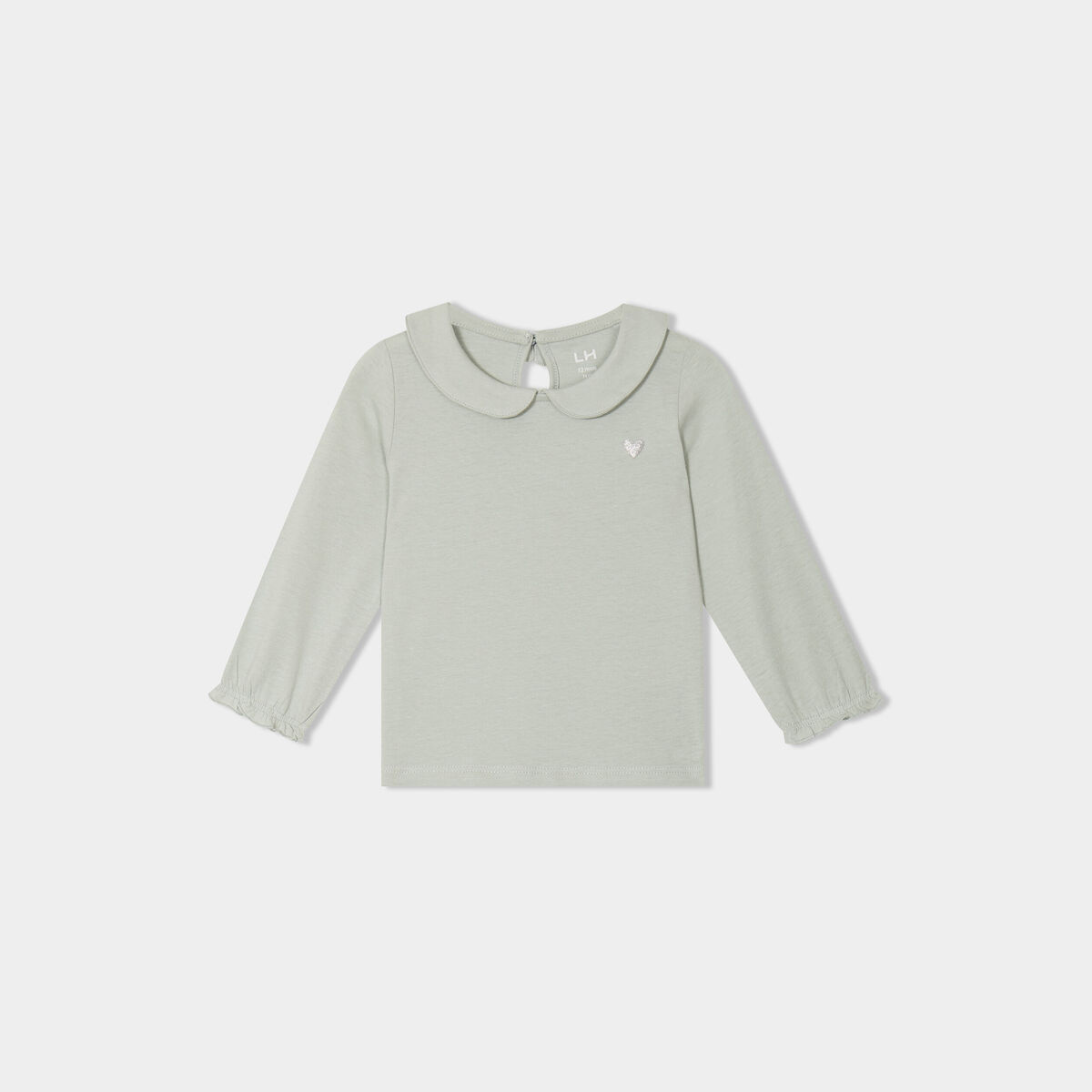 T-shirt col claudine manches longues vert pastel bébé fille