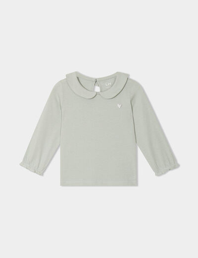 T-shirt col claudine manches longues vert pastel bébé fille