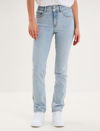 Jean denim droit en coton denim double stone femme