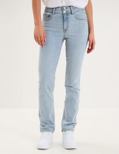 Jean denim droit en coton denim double stone femme