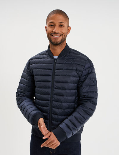 Doudoune l&eacute;g&egrave;re d&eacute;perlante col teddy bleu marine homme