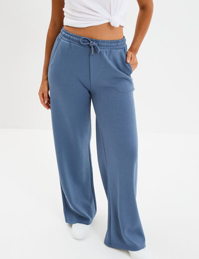 Pantalon de jogging large élastiqué bleu gris femme