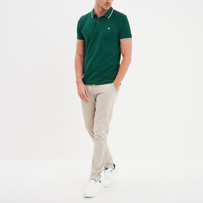 Polo manches courtes bords contrastés vert foncé homme