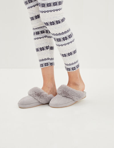 Chaussons mules col en fausse fourrure mauve femme