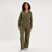 Combinaison pantalon ceintur&eacute;e coton vert kaki femme