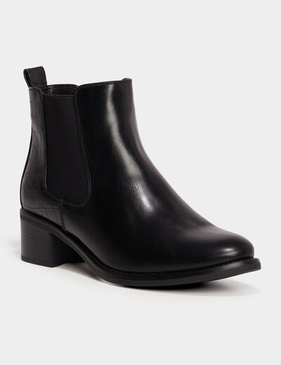 Bottines chelsea talons croco noir femme