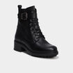 Boots crantées à lacets en cuir noir femme
