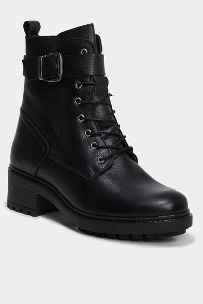 Boots crant&eacute;es &agrave; lacets en cuir noir femme
