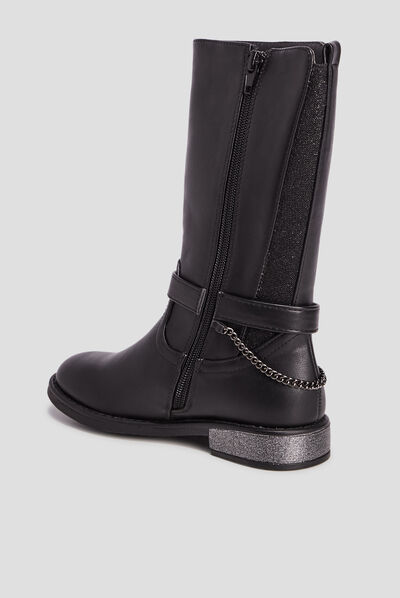 Bottes zippées avec chaînes et brides noir fille