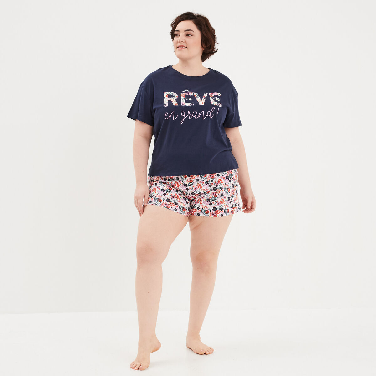 Ensemble pyjama short 2 pièces Modavista ecru femme grande taille