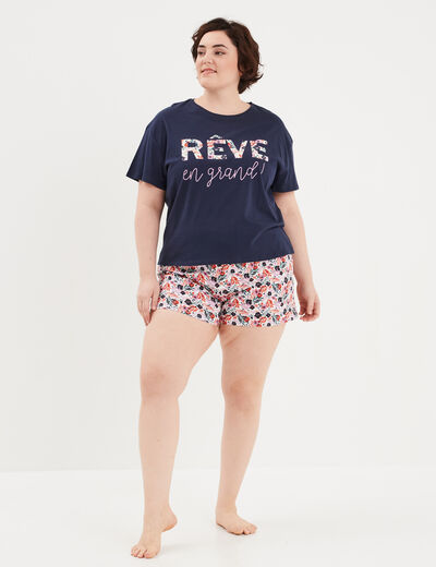 Ensemble pyjama short 2 pièces Modavista ecru femme grande taille