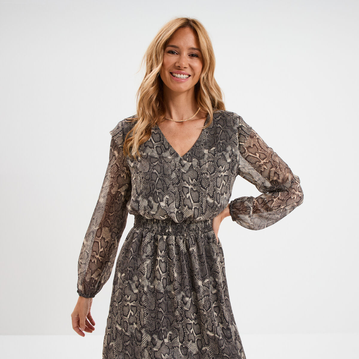 Robe courte taille élastiquée blanc femme