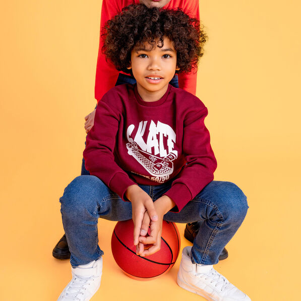 sweat col rond manches longues bordeaux garcon Sweat col rond manches longues bordeaux garçon
