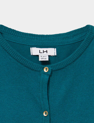 Gilet boutonn&eacute; coton m&eacute;lang&eacute; vert fonc&eacute; fille