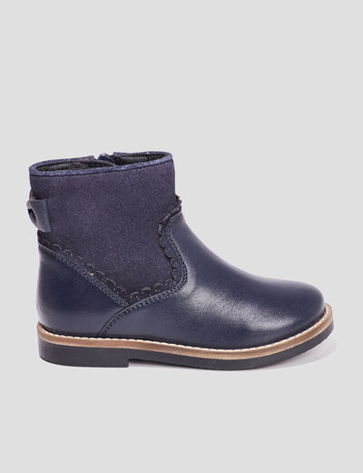 Bottines avec noeuds en cuir bleu fille