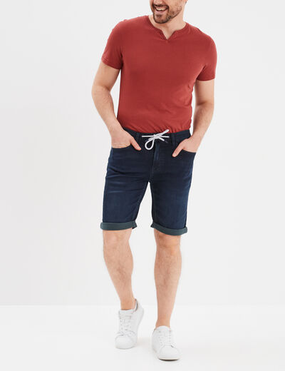 Bermuda droit &agrave; coulisse en jean denim blue black homme