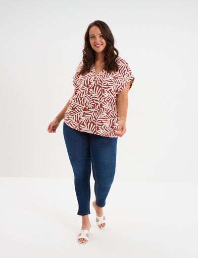 Blouse col en V manches courtes terracotta femme grande taille