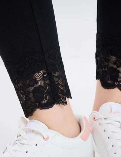 Legging cheville dentelle coton noir femme grande taille