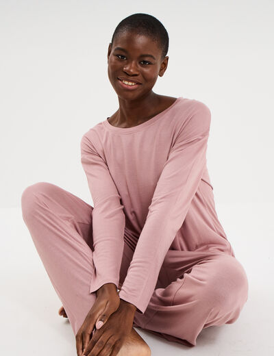 Ensemble pyjama t-shirt et pantalon mauve femme