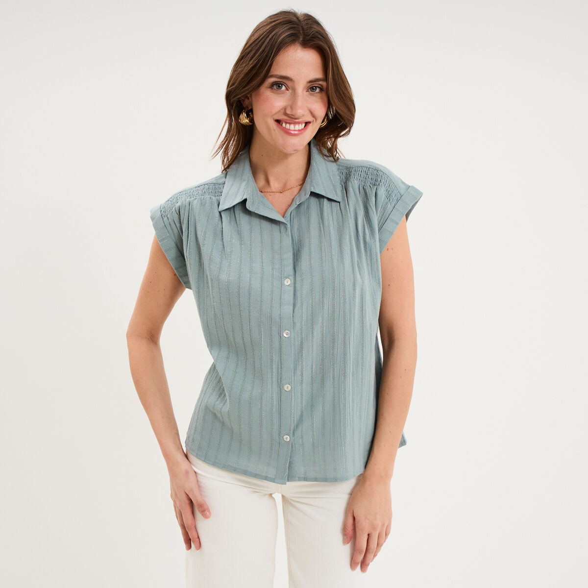 Blouse manches courtes bleu gris femme