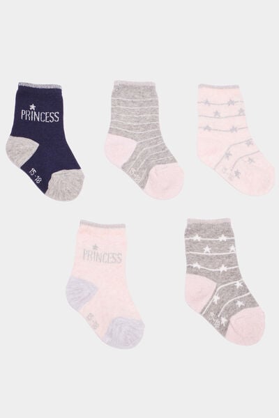 Lot 5 paires chaussettes rose b&eacute;b&eacute; fille