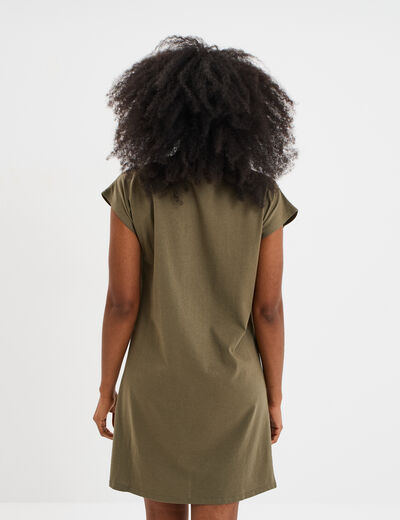 Chemise de nuit manches courtes coton vert kaki femme
