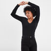 T-shirt manches longues col en V coton noir femme