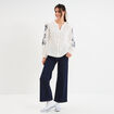 Blouse col tunisien manches brodées ecru femme