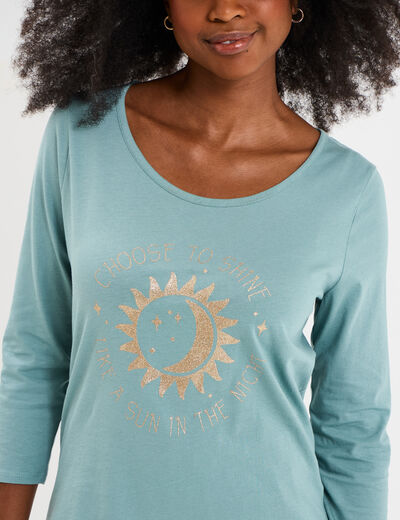 Ensemble pyjama corsaire t-shirt coton bleu gris femme
