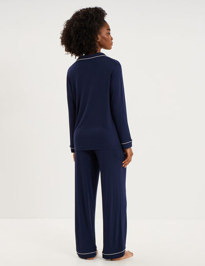 Ensemble pyjama pantalon et chemise bleu marine femme