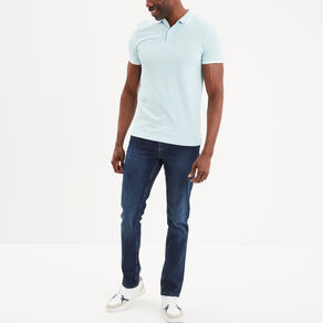Polo manches courtes bords contrastés bleu pastel homme