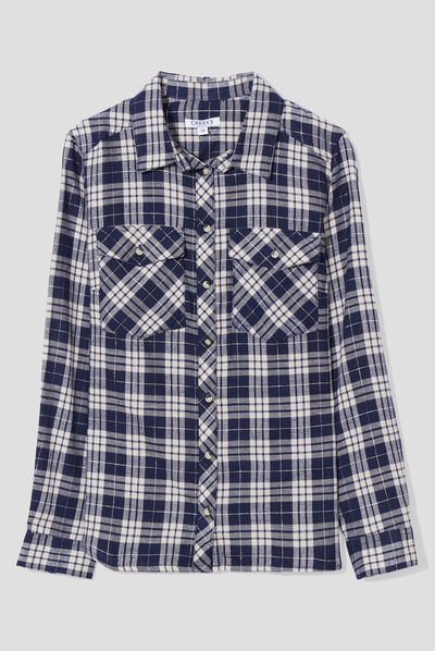 Chemise manches longues avec poches bleu marine femme