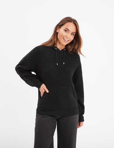 Sweat à capuche hoodie sequins Liberto noir femme