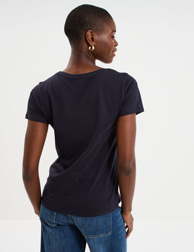 T-shirt col rond manches courtes bleu marine femme