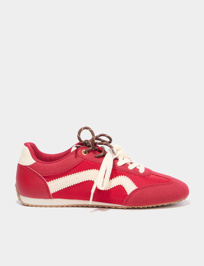Baskets &agrave; lacets doubles semelle fine rouge femme
