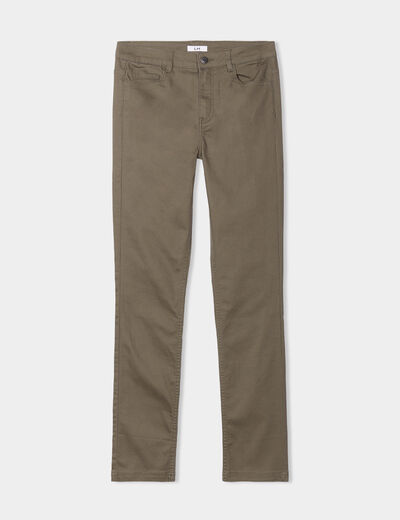 Pantalon slim en coton elasthanne vert kaki femme