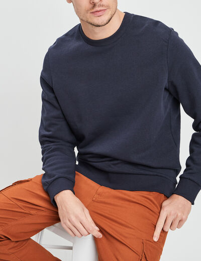 Sweat molleton col rond bleu marine homme