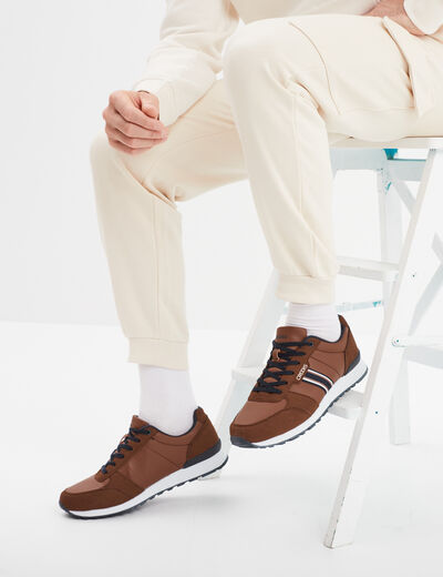 Baskets running à lacets marron homme