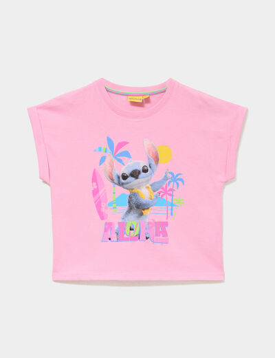 T-shirt manches courtes coton Stitch rose fille