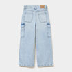 Jean large cargo poches &agrave; rabat coton denim triple stone fille