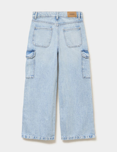 Jean large cargo poches &agrave; rabat coton denim triple stone fille